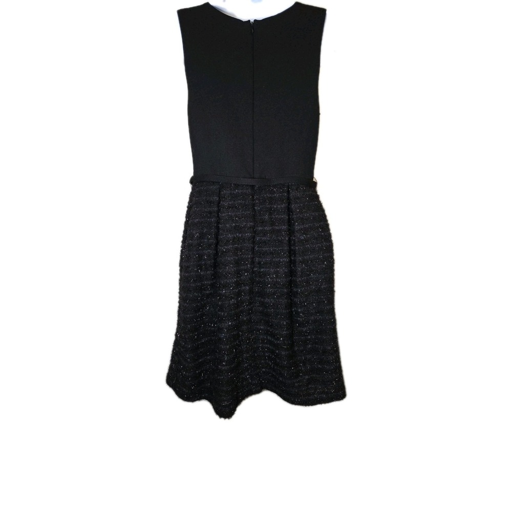 Lesley Evers Black Belted Metallic Fringey Tweed Contrast Sheath Dress Sz S - Picture 4 of 10